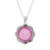 Sterling Silver Pink Agate Rose Cameo Pendant With Chain 18 Inches