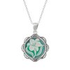 Sterling Silver Green Agate Lily Cameo Pendant With Chain 18 Inches