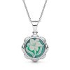 Sterling Silver Green Agate Lily Cameo Pendant With Chain 18 Inches