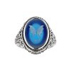 Sterling Silver Blue Agate Butterfly Cameo Ring