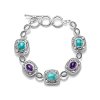 Sterling Silver Turquoise & Charoite Bracelet 7.25-8 Inches