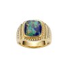 Sterling Silver Turquoise With Lapis & White Cubic Zirconia Men's Ring Over 18K Yellow Gold Plated