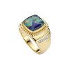 Sterling Silver Turquoise With Lapis & White Cubic Zirconia Men's Ring Over 18K Yellow Gold Plated