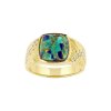 Sterling Silver Turquoise With Lapis & White Cubic Zirconia Men's Ring Over 18K Yellow Gold Plated