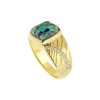 Sterling Silver Turquoise With Lapis & White Cubic Zirconia Men's Ring Over 18K Yellow Gold Plated