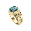Sterling Silver Turquoise With Lapis & White Cubic Zirconia Men's Ring Over 18K Yellow Gold Plated