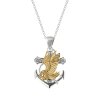Sterling Silver Eagle & Anchor Men's Pendant Two-Tone  With Chain 22 Inches