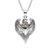 Sterling Silver Eagle Shield Men's Pendant Two-Tone With Chain 22 Inches