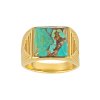 Sterling Silver Turquoise Men's Ring Men's Ring Over 18K Yellow Gold Plated