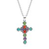 Sterling SilverMulti Colors Cross Pendant With Chain 18 Inches