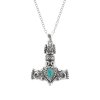 Sterling Silver Turquoise Thor's Hammer Men's Pendant With Chain 22 Inches