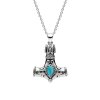 Sterling Silver Turquoise Thor's Hammer Men's Pendant With Chain 22 Inches
