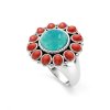 Sterling Silver Turquoise With Red Coral Southwestern Ring