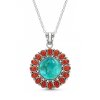 Sterling Silver Turquoise With Red Coral Southwestern Pendant With Chain 18 Inches