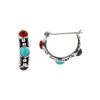 Sterling Silver Turquoise, Red Agate and Black Onyx Hoop earrings