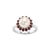 Sterling Silver Freshwater Pearl With Garnet Ring