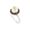 Sterling Silver Freshwater Pearl With Garnet Ring