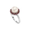 Sterling Silver Freshwater Pearl With Garnet Ring