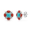 Sterling Silver Sterling Silver Turquoise With Synthetic Red Coral Earrigs