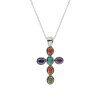 Sterling Silver Multi Colors Cross Pendant with Chain 18 Inches