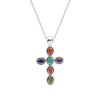 Sterling Silver Multi Colors Cross Pendant with Chain 18 Inches