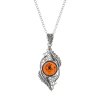 Sterling Silver Amber Leaf Pendant With Chain 18 Inches