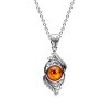 Sterling Silver Amber Leaf Pendant With Chain 18 Inches