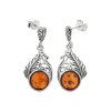 Sterling Silver Amber Leaf Earrings
