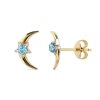 Sterling Silver Swiss Blue Topaz Celestial Moon Earrings