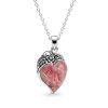 Sterling Silver Rhodochrosite Heart Pendant with Chain 18 Inched