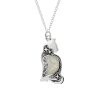 Sterling Silver Crescent moon Rainbow Moonstone Cat Pendant With Chain 18 Inches