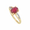Sterling Silver Ruby With White Zircon Ring Over 18K Yellow Gold Plated