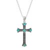 Sterling Silver Turquoise Cross Pendant With Chain 18 Inches