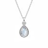 Sterling Silver Rainbow Moonstone Pear Pendant With Chain