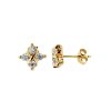 Sterling Silver White Cubic Zirconia Stud Earrings Over 18K Yellow Gold Plated