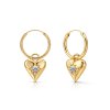 Sterling Silver White Cubic Zirconia Heart Earrings Over 18K Yellow Gold Plated