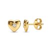 Sterling Silver White Cubic Zirconia Heart Stud Earrings Over 18K Yellow Gold Plated