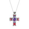 Sterling Silver Native Purple Turquoise With Enamel Cross Pendant With Chain18 Inches
