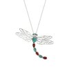 Sterling Silver Turquoise With Amber Dragonfly Pendant With Chain 18 Inches