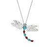 Sterling Silver Turquoise With Amber Dragonfly Pendant With Chain 18 Inches