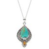 Sterling Silver Turquoise With Amber Eagle Pendant With Chain 18 Inches