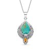 Sterling Silver Turquoise With Amber Eagle Pendant With Chain 18 Inches