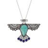 Sterling Silver Turquoise With Lapis Lazuli Eagle Pendant With Chain 18 Inches