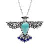 Sterling Silver Turquoise With Lapis Lazuli Eagle Pendant With Chain 18 Inches