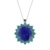 Sterling Silver Lapis Lazuli With Turquoise Pendant With Chain 18 Inches