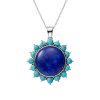 Sterling Silver Lapis Lazuli With Turquoise Pendant With Chain 18 Inches