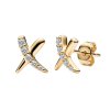 Sterling Silver White Cublic Zirconia Kiss Stud Over 18K Yellow Gold Plated