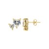 Sterling Silver White Cublic Zirconia Couble Heart Stud Over 18K Yellow Gold Plated