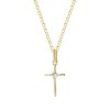Sterling Silver White Cublic Zirconia Square Cross Pendant Over 18K Yellow Gold Plated with Chain 18 Inches