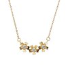 Sterling Silver White Cublic Zirconia Three Flowers Necklace Over 18K Yellow Gold Plated with Chain 18 Inches